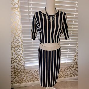 Navy and White Striped Two Piece Set by Ann Klein | Medium